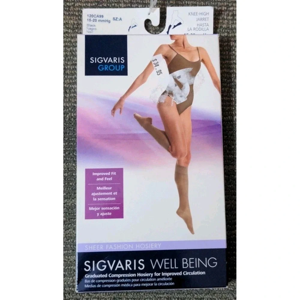 Sigvaris Well Being Black‎ Fashion Knee High  15-20 mmHg Compression Size A New